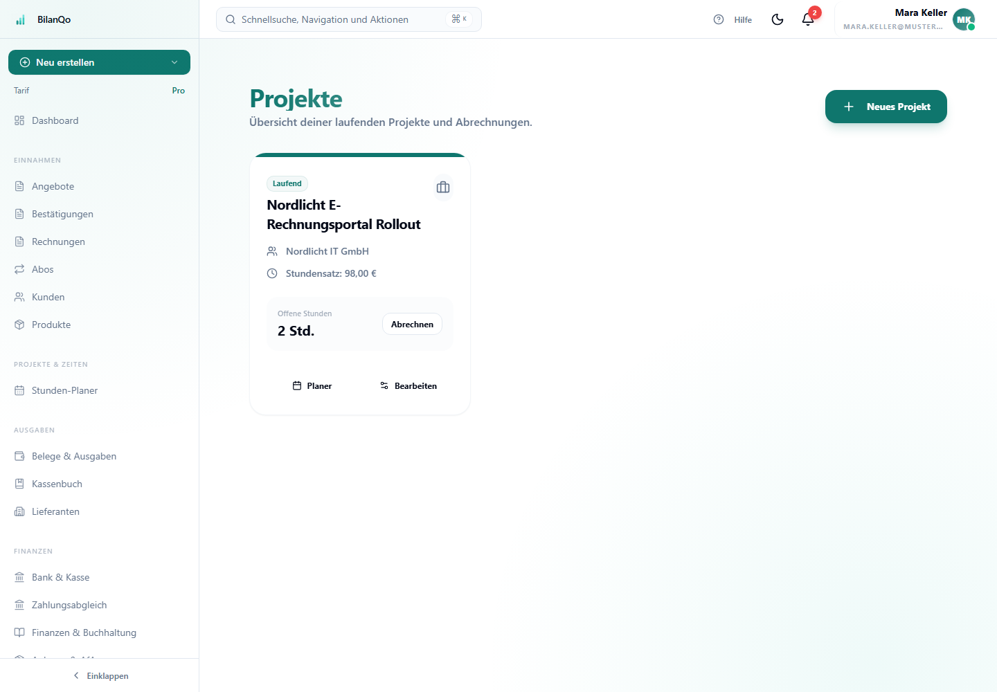 BilanQo Projekt- und Zeiterfassung für die Abrechnung