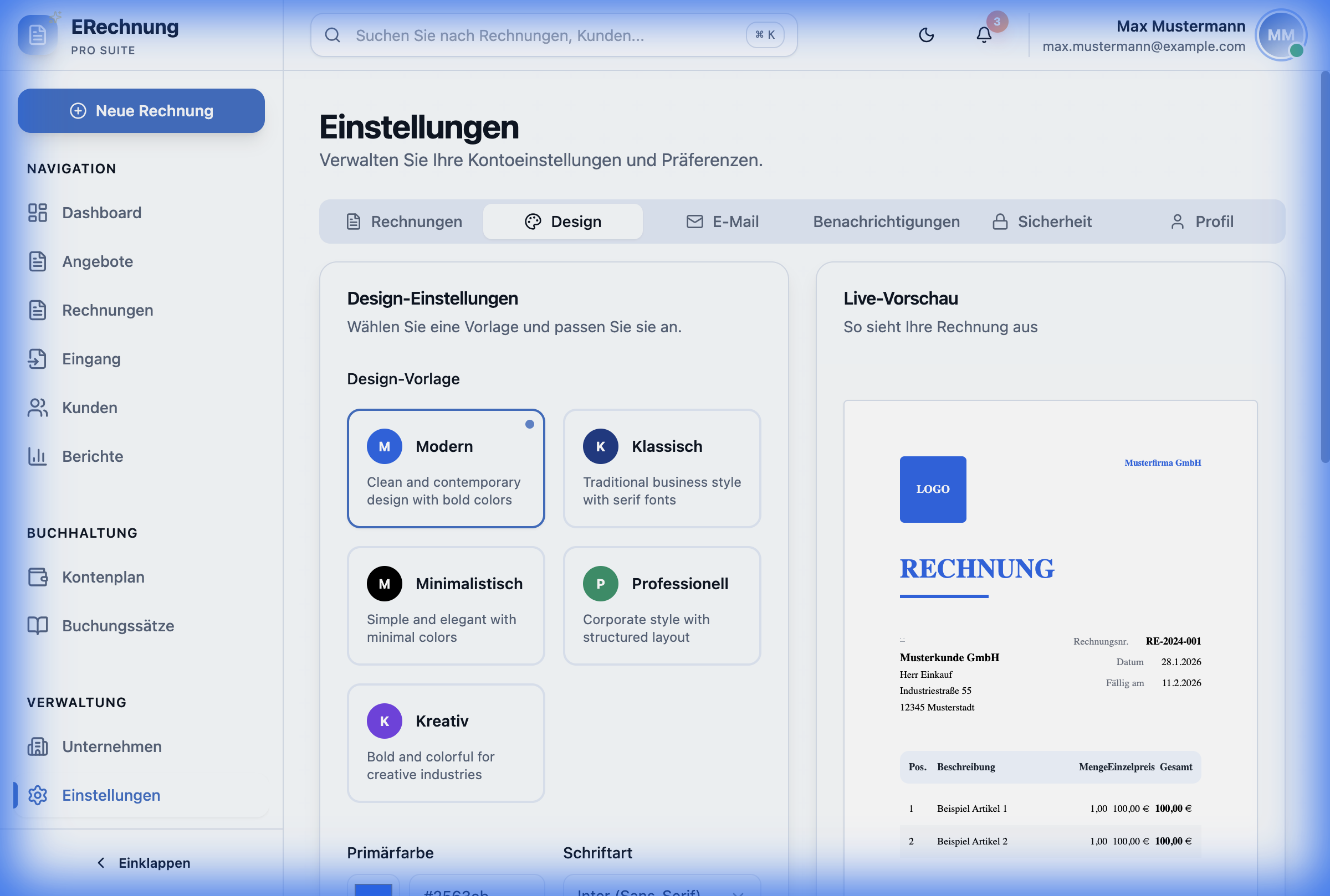 Markenkonformes Rechnungsdesign